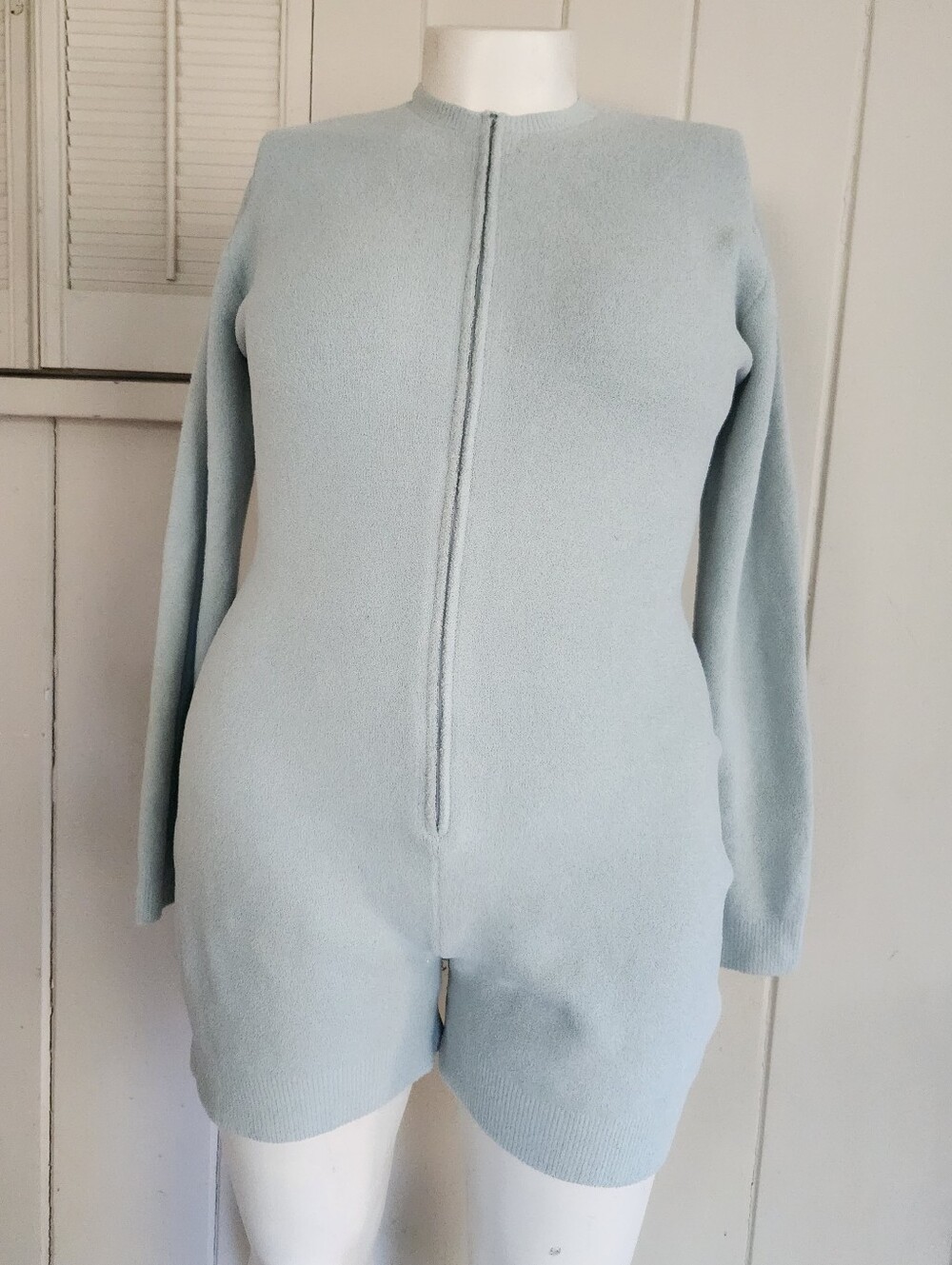 SKIMS Sage Green Knit Zip Romper